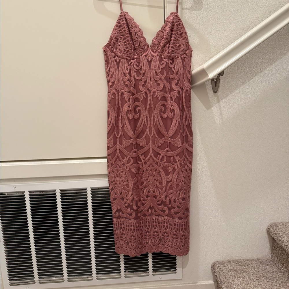 Bardot Pink Midi Dress with Spaghetti Straps